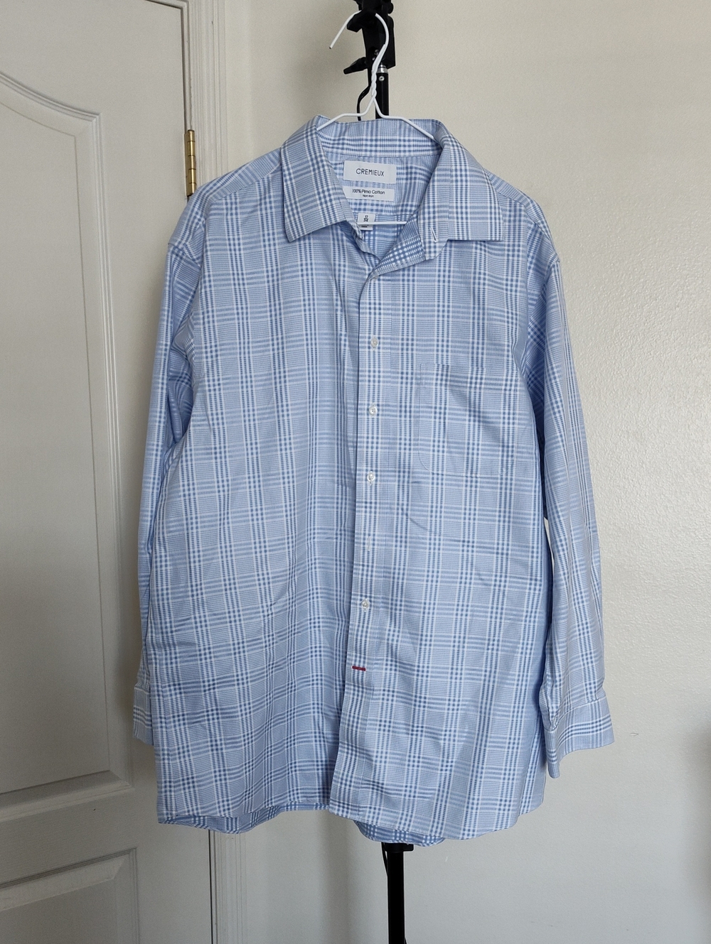 Daniel Cremieux Light Blue Plaid Dress Shirt, 100% Puma Cotton
